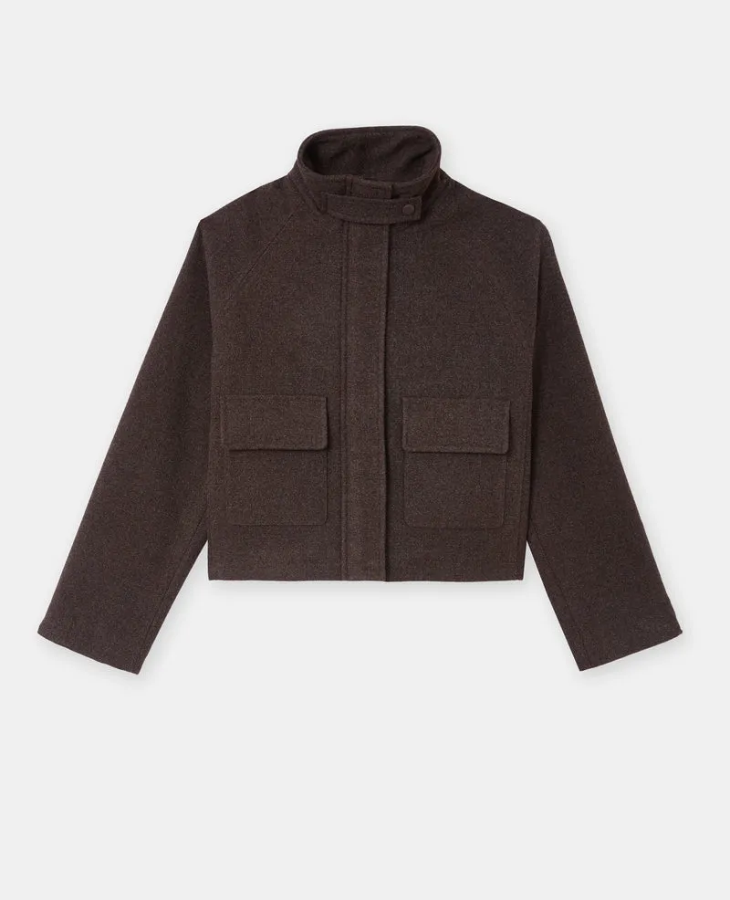 Manteau court drap de laine avec col montant