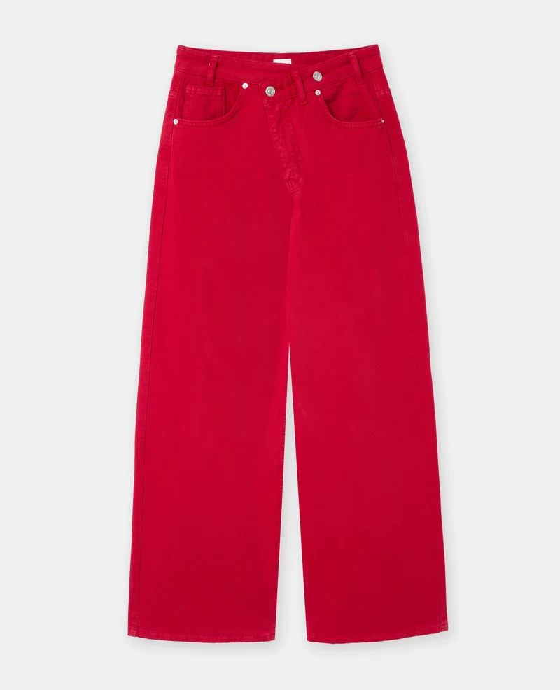 Jean wide taille haute avec ceinture décalée