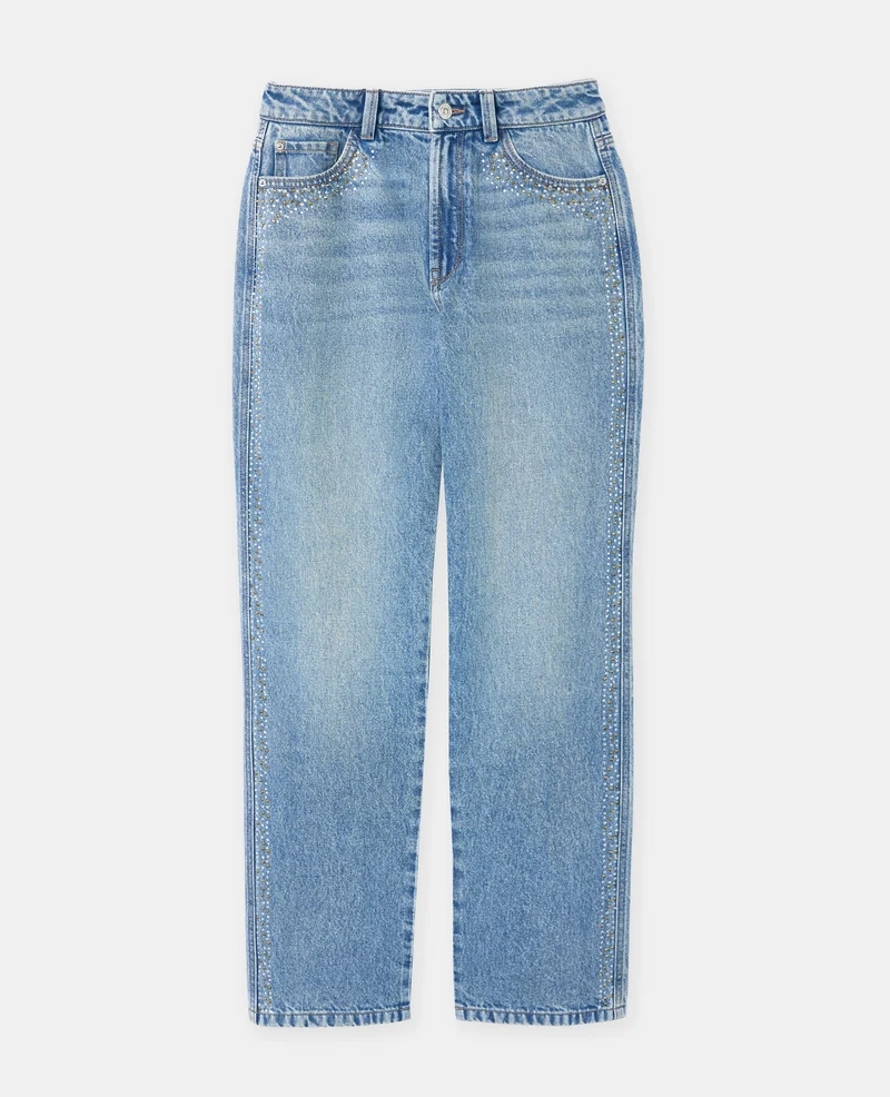 Jean straight taille haute avec strass