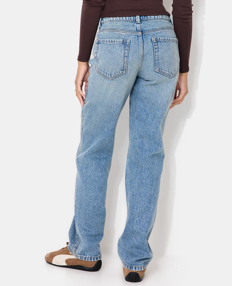 Jean straight taille haute avec strass