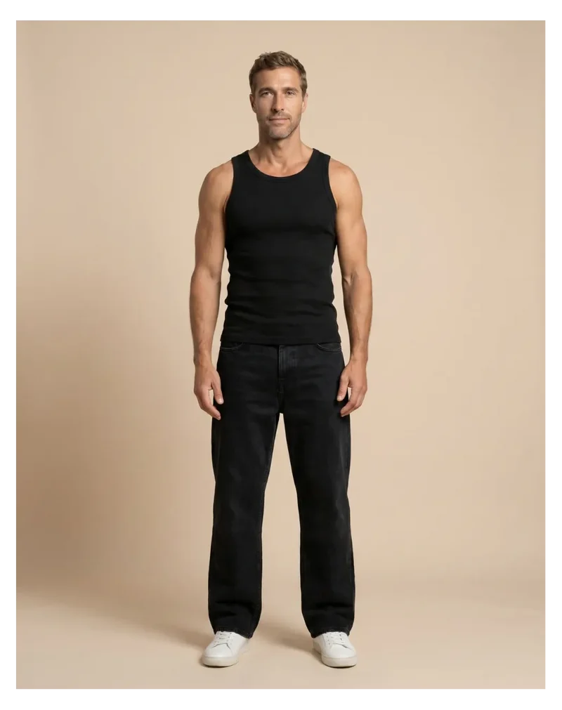 Débardeur homme Noir côte 2x2
