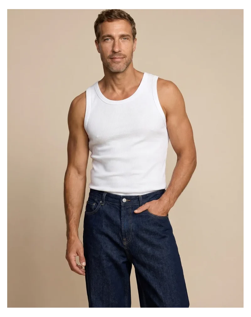 Débardeur Blanc homme côte 2x2