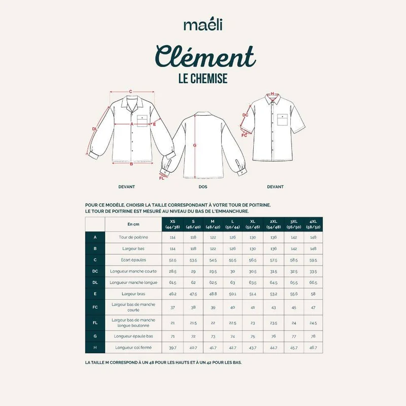 PATRON DE COUTURE PDF | Chemise Homme Clément | Maéli Paris | FRANÇAIS SEULEMENT