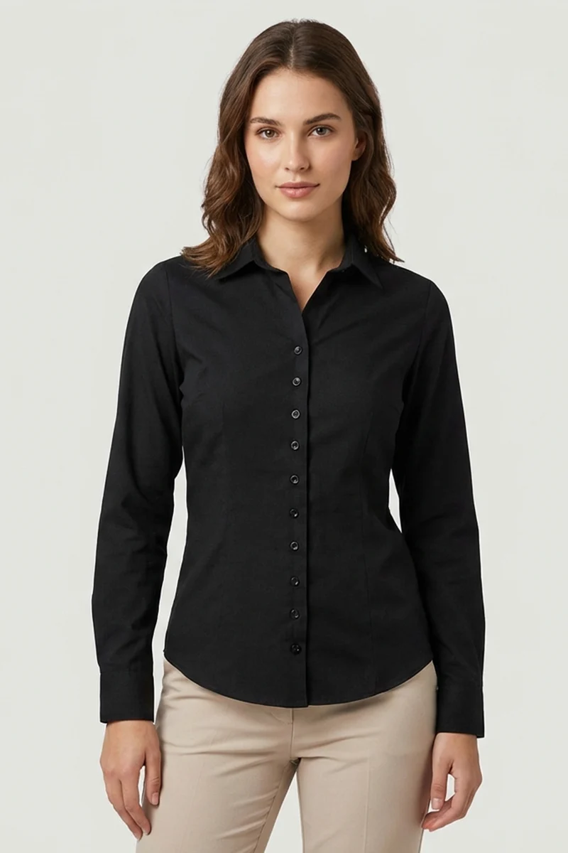 Linda Poplin Stretch Women Essentials Shirt Black