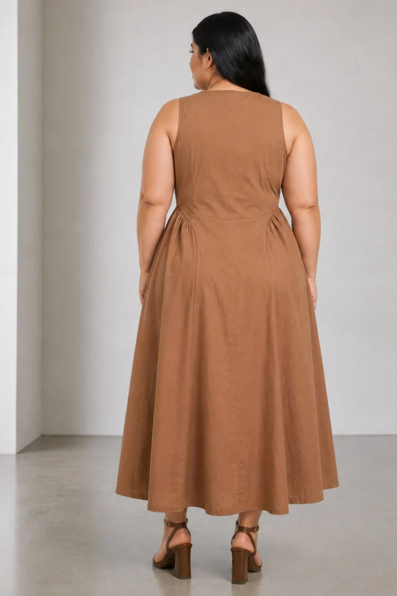 Vela|Cotton V Neck Maxi Shirt Dress