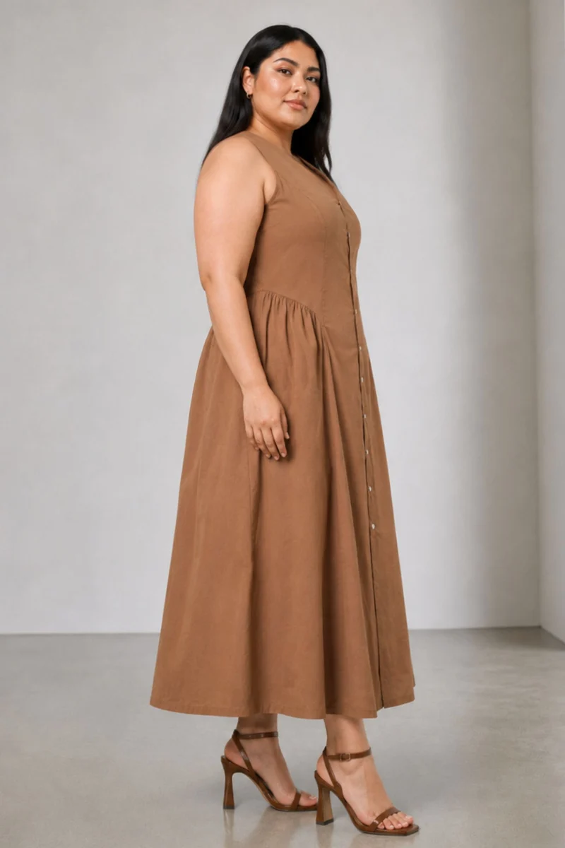 Vela|Cotton V Neck Maxi Shirt Dress