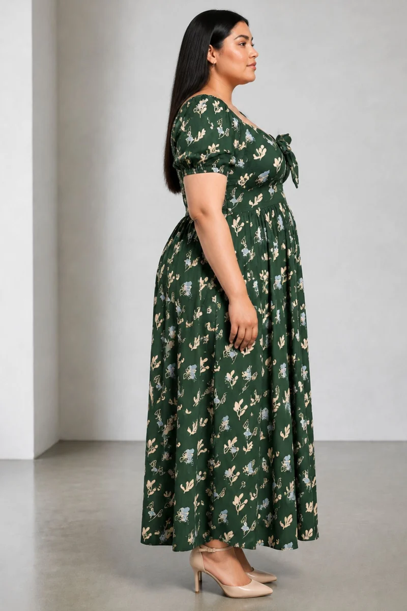 Camira|Viscose Maxi Dress With Front Tie Up