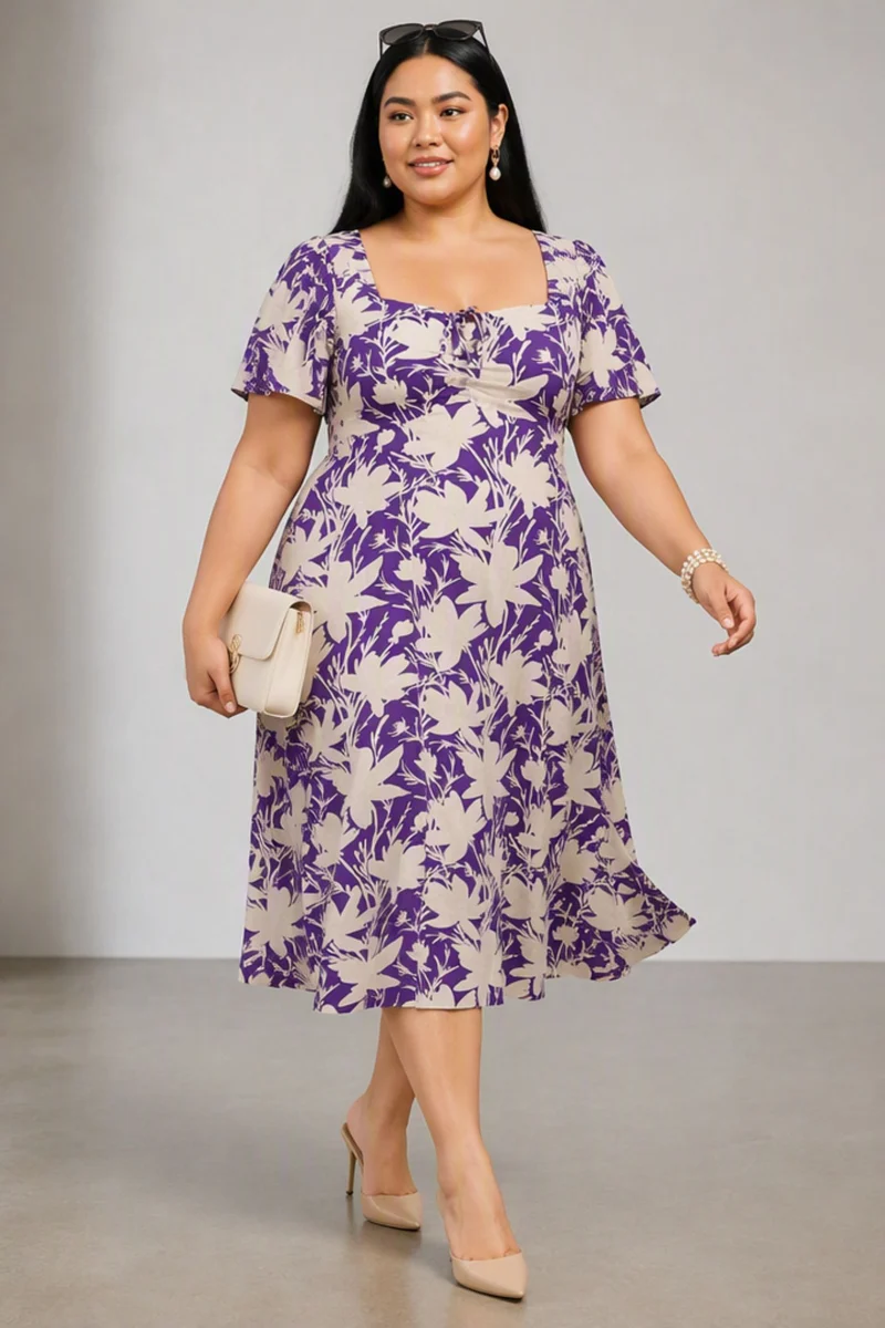 Pavre|Cotton Fit And Flare Midi Dress