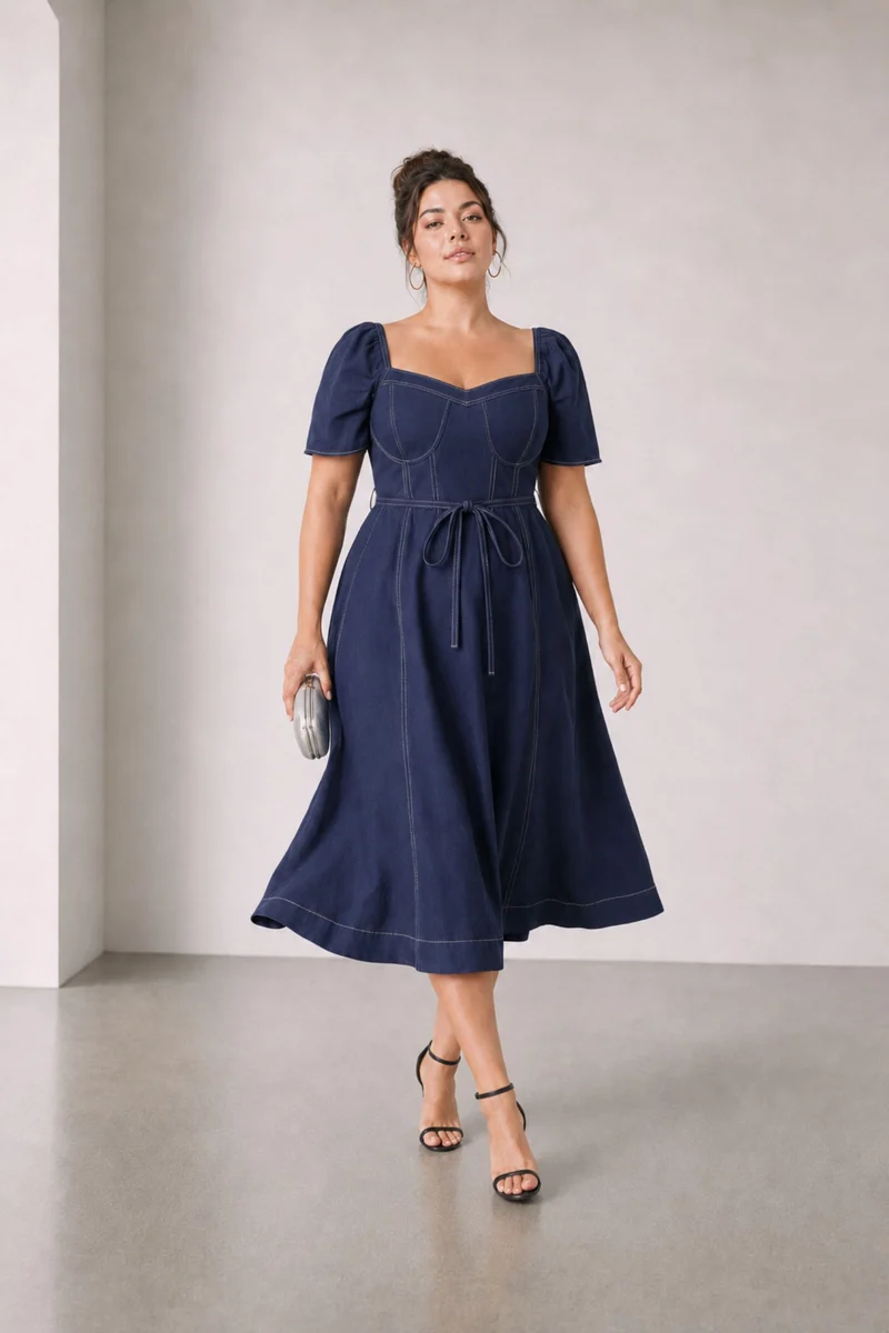 Orelia|100% Viscose Fitted Bodice Flared Dress
