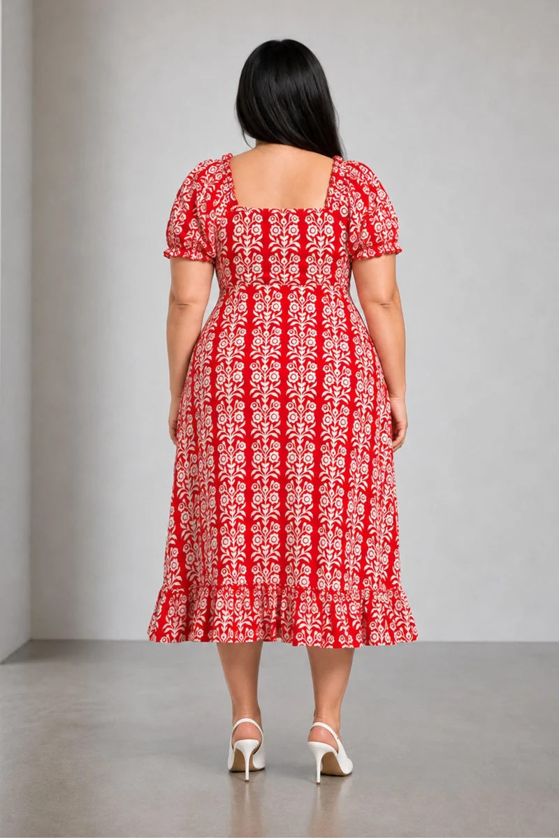 Arvia|Cotton Sweet Heart Neck Midi Dress