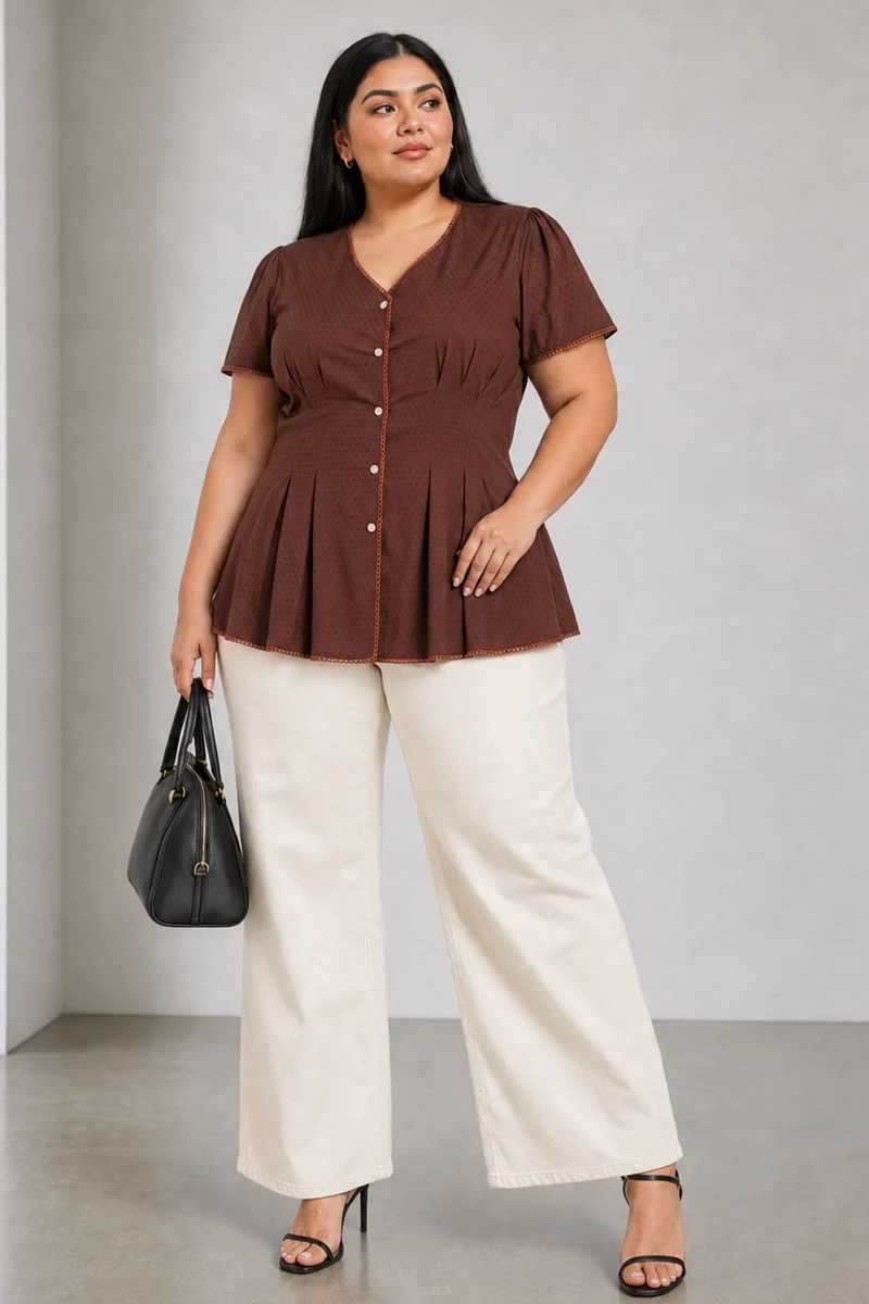 Tressa|Cotton Pleated Button Down Top