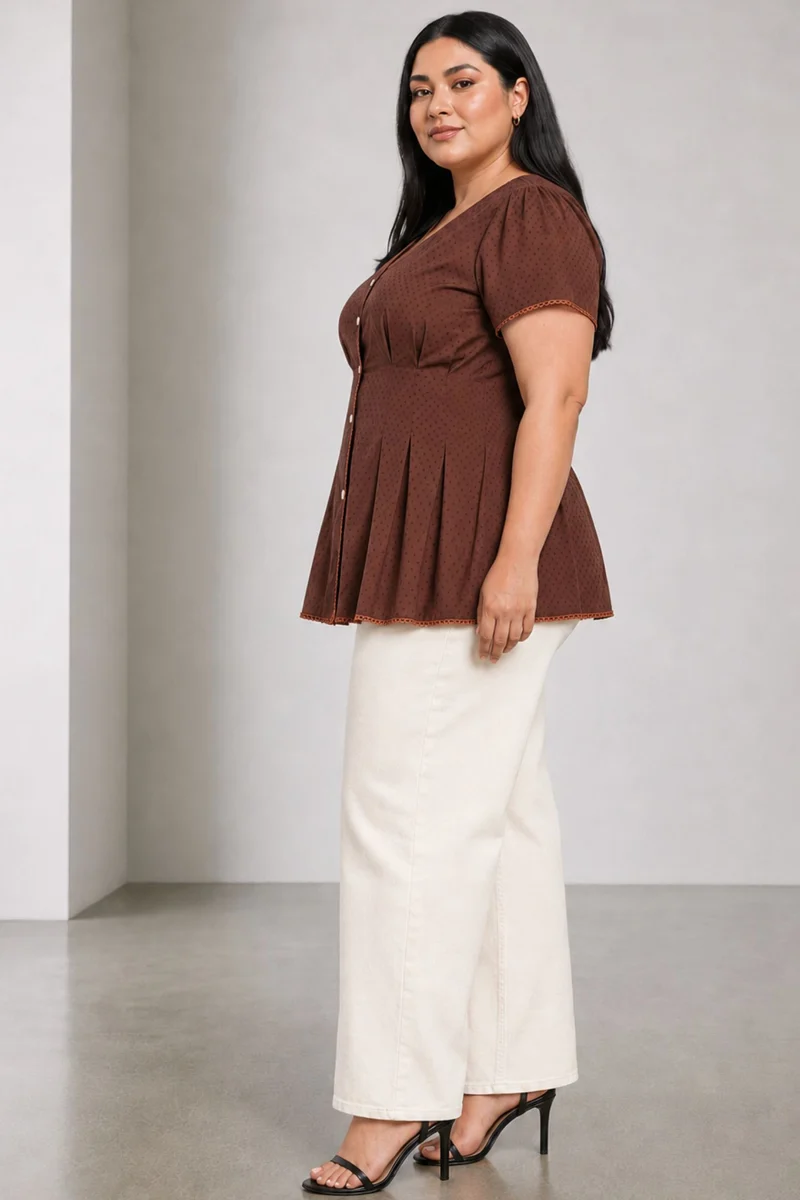 Tressa|Cotton Pleated Button Down Top