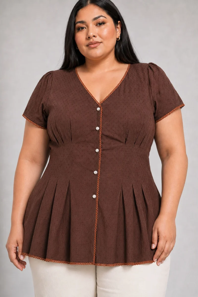 Tressa|Cotton Pleated Button Down Top