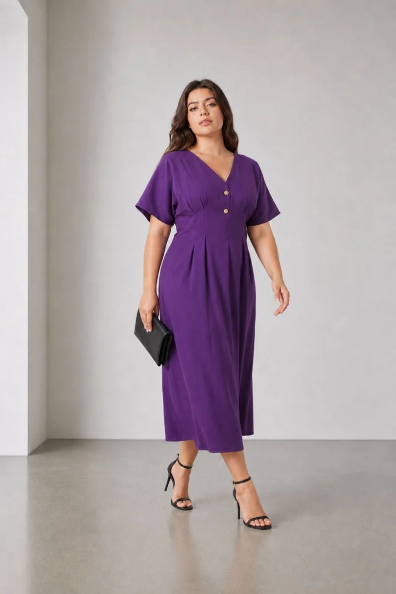 Vivienne|100% Viscose V Neck Fit & Flare Dress