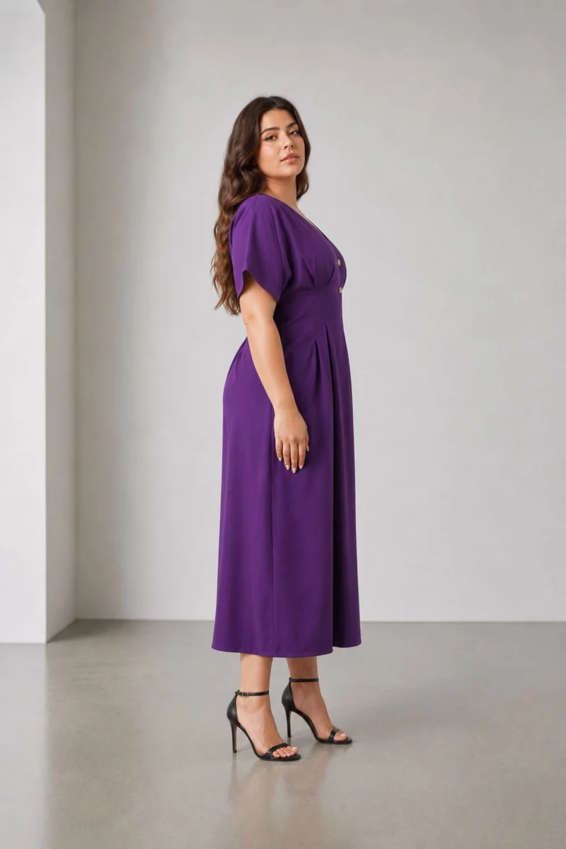 Vivienne|100% Viscose V Neck Fit & Flare Dress