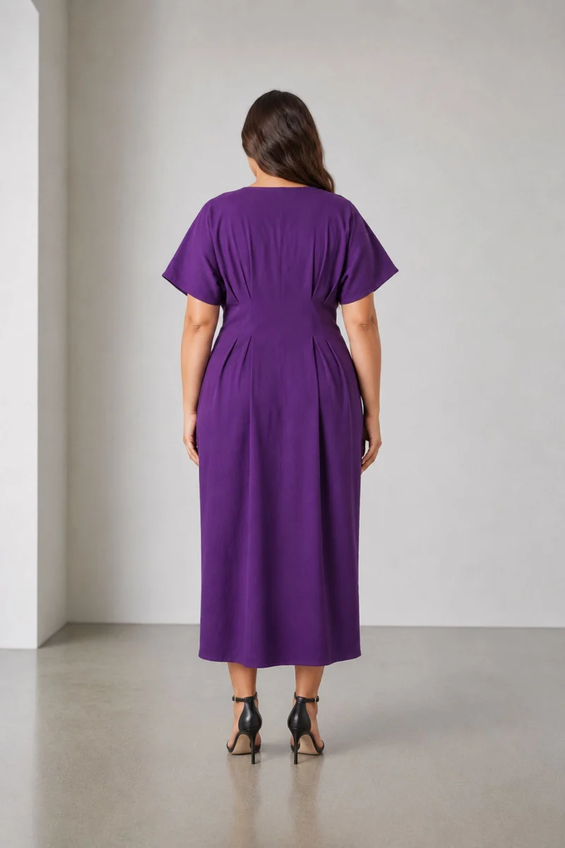 Vivienne|100% Viscose V Neck Fit & Flare Dress