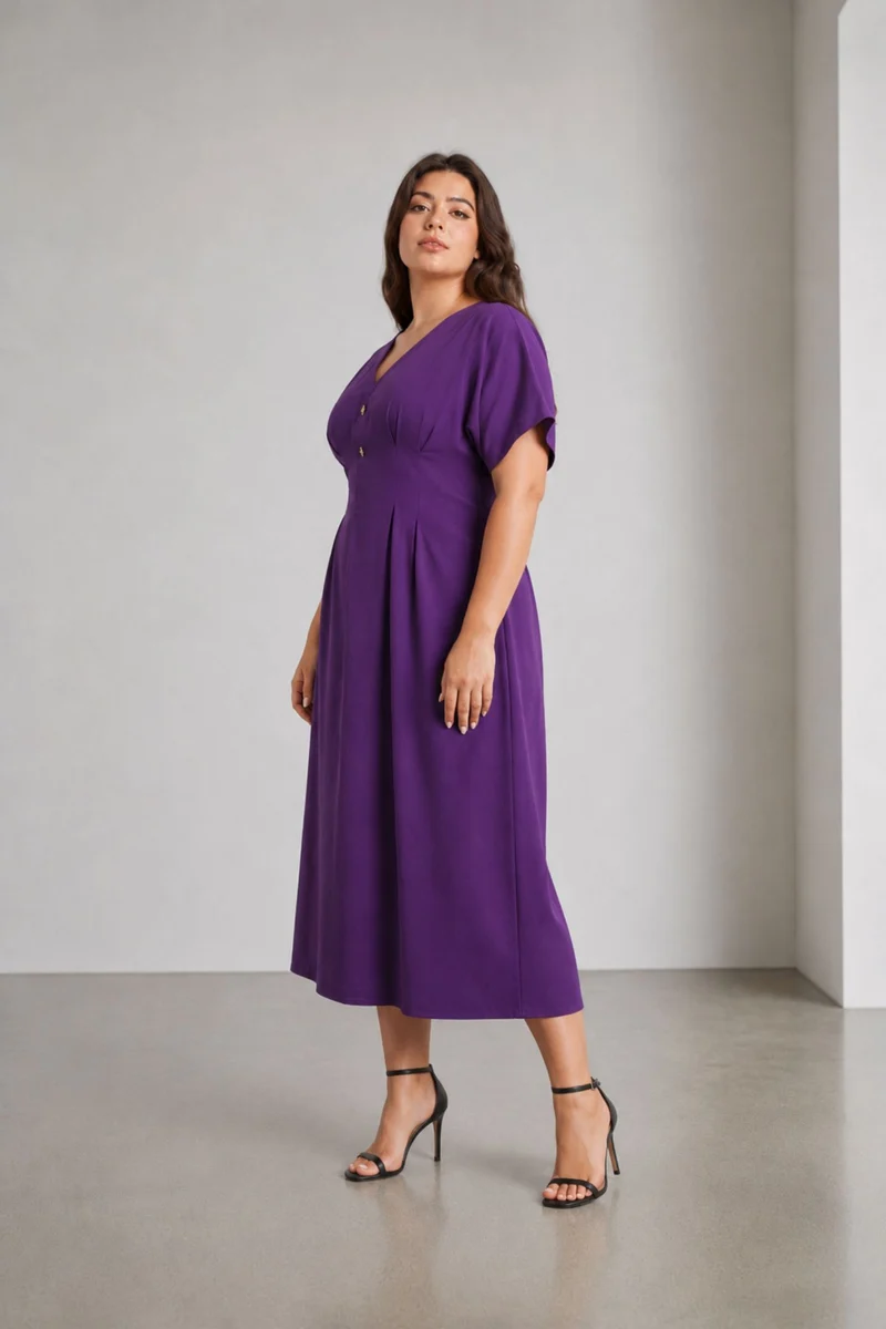 Vivienne|100% Viscose V Neck Fit & Flare Dress