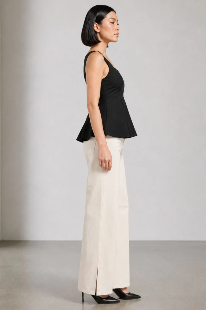 Novel|Black Cotton Slub Peplum Top
