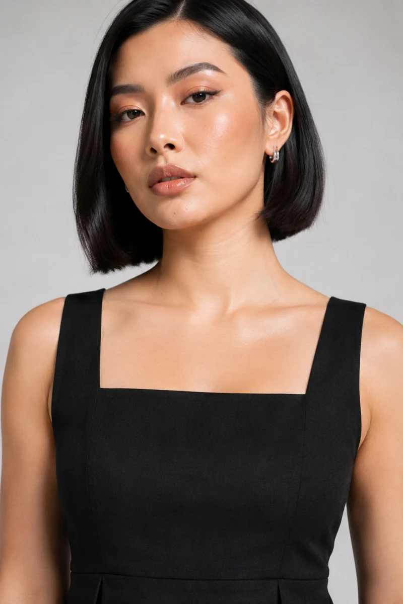 Novel|Black Cotton Slub Peplum Top
