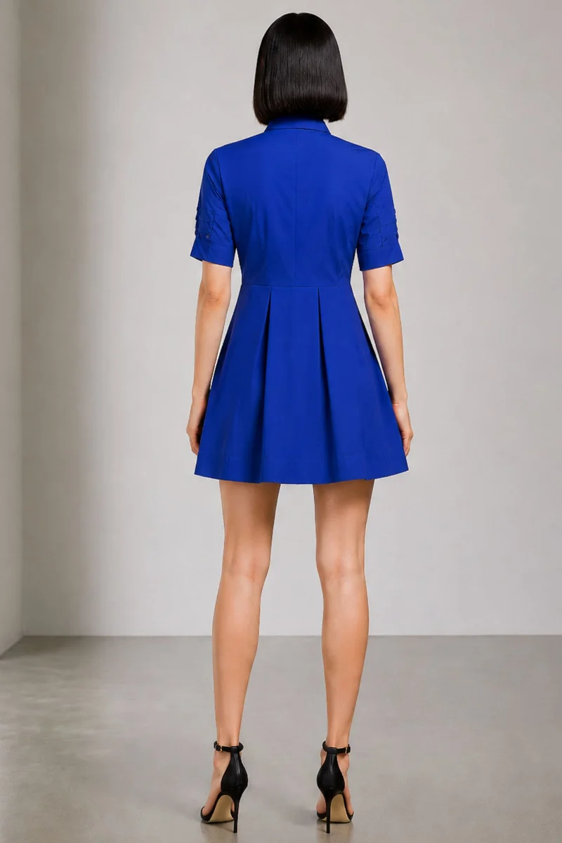 Liren|Cotton Pleated Mini Shirt Dress