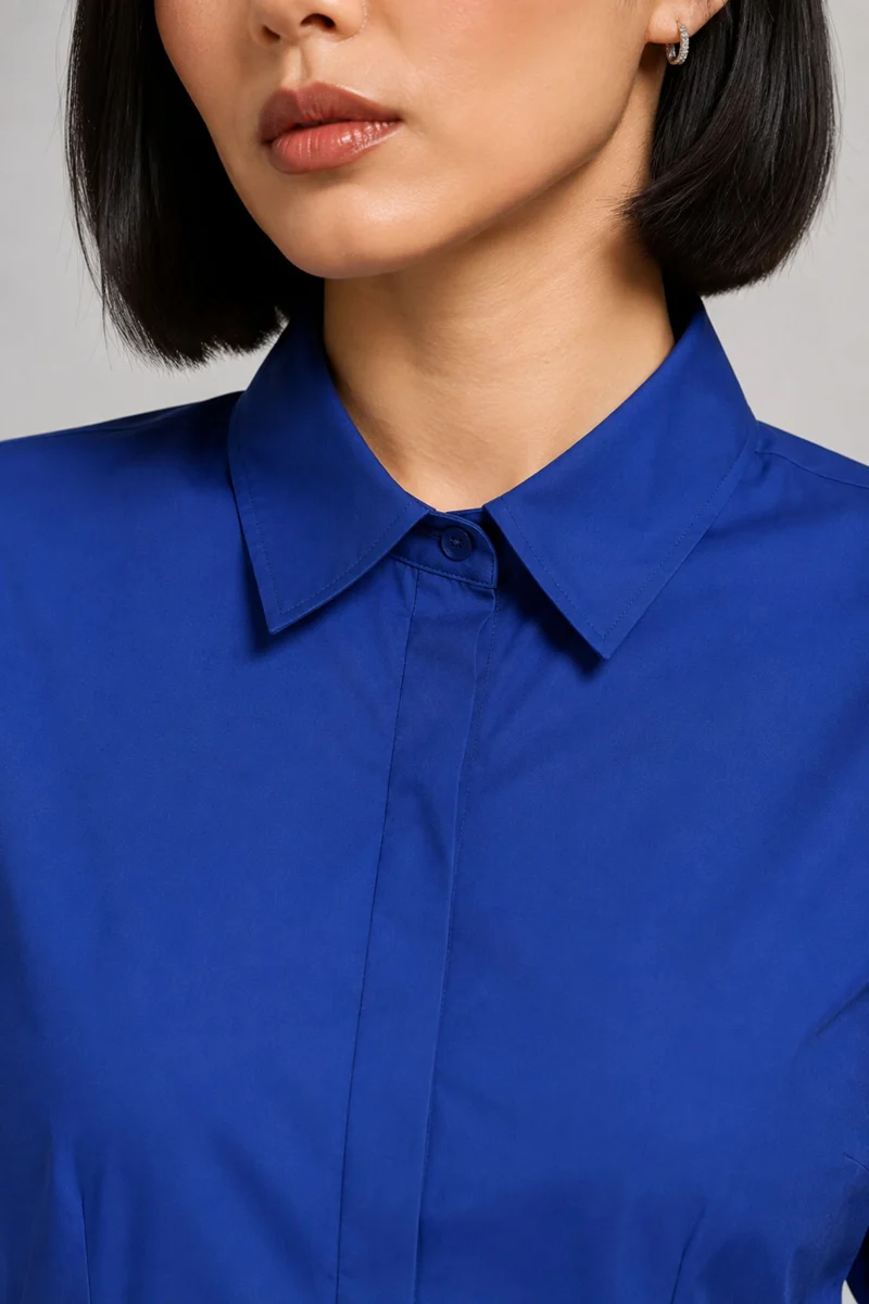 Liren|Cotton Pleated Mini Shirt Dress