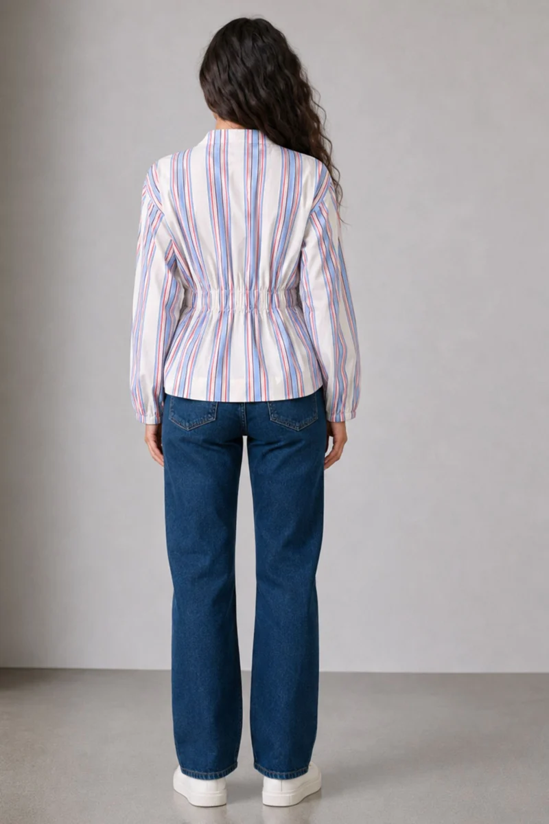 Merin|Cotton Striped Extended Vneck Waist Top