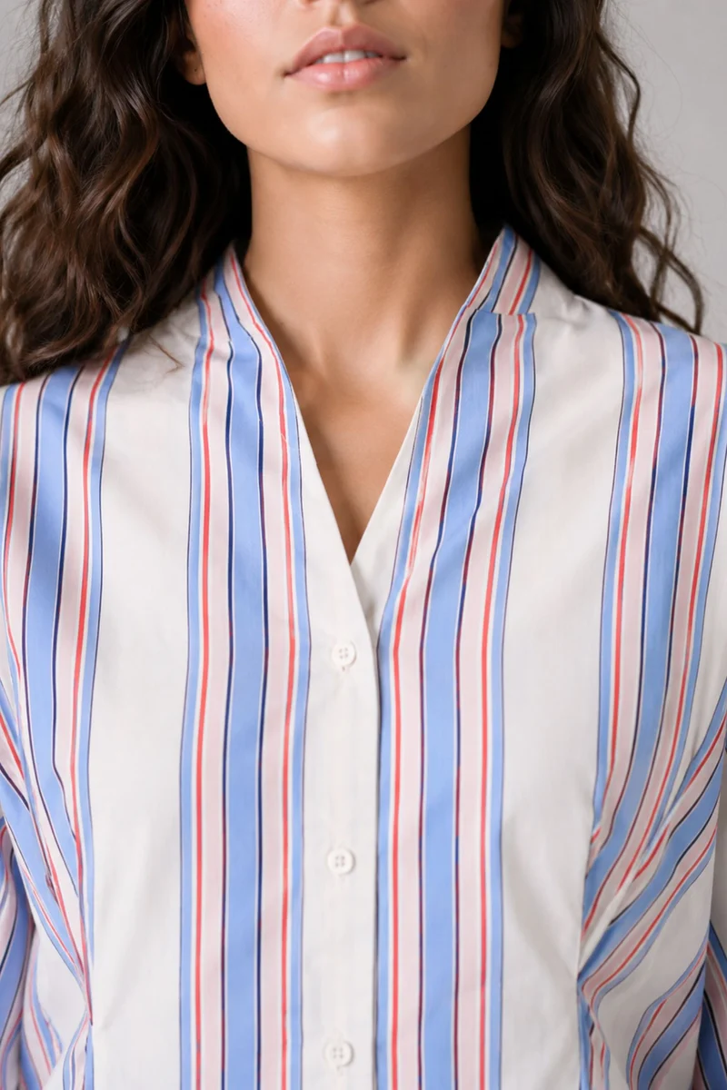 Merin|Cotton Striped Extended Vneck Waist Top