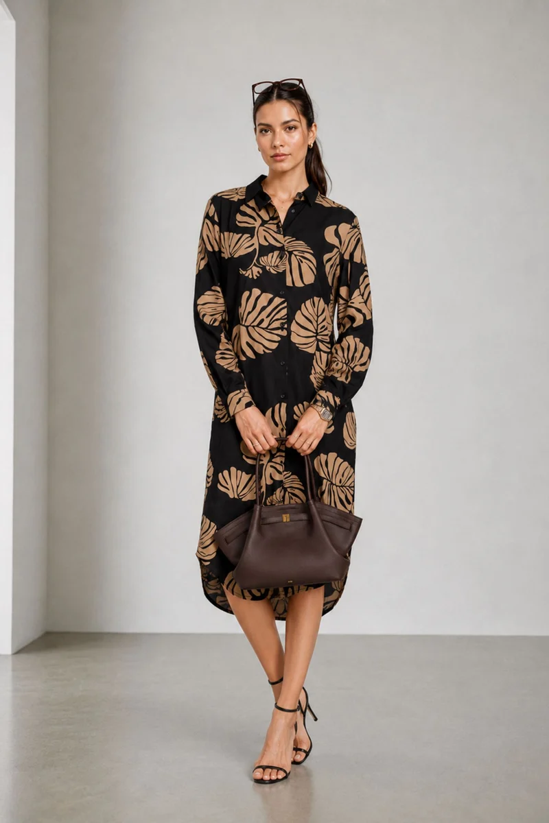 Cavra|Viscose Midi Shirt Dress