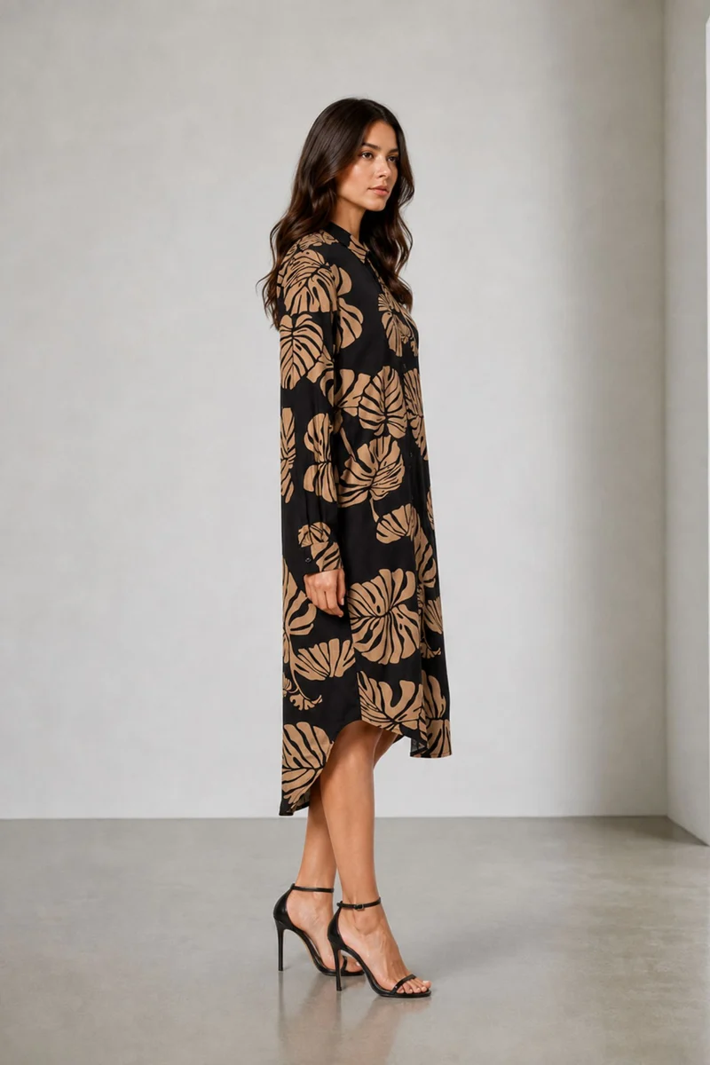 Cavra|Viscose Midi Shirt Dress