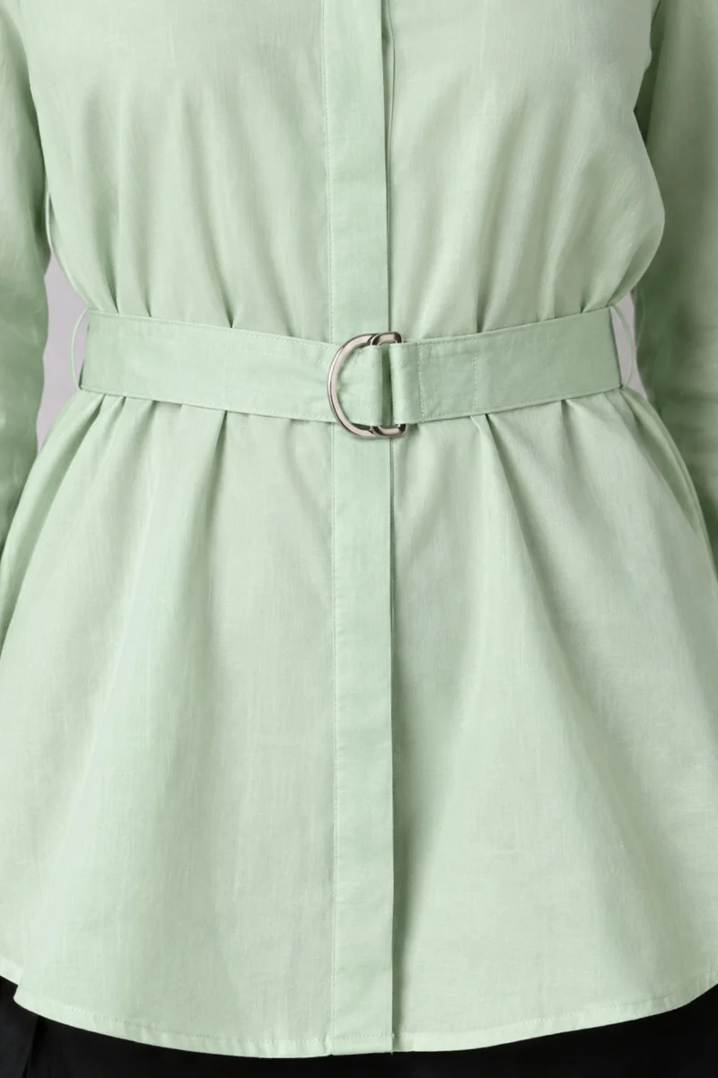 Varela|Cotton Longline Shirt With Waist Belt