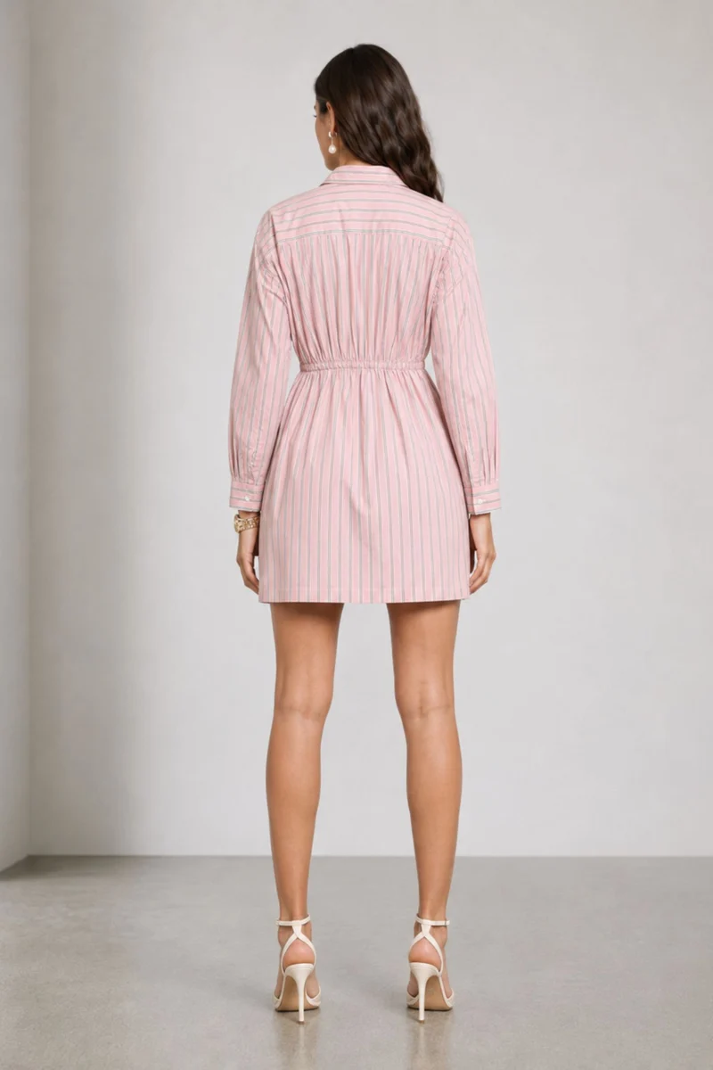 Pavelle|Cotton Striped Shirt Collar Mini Dress
