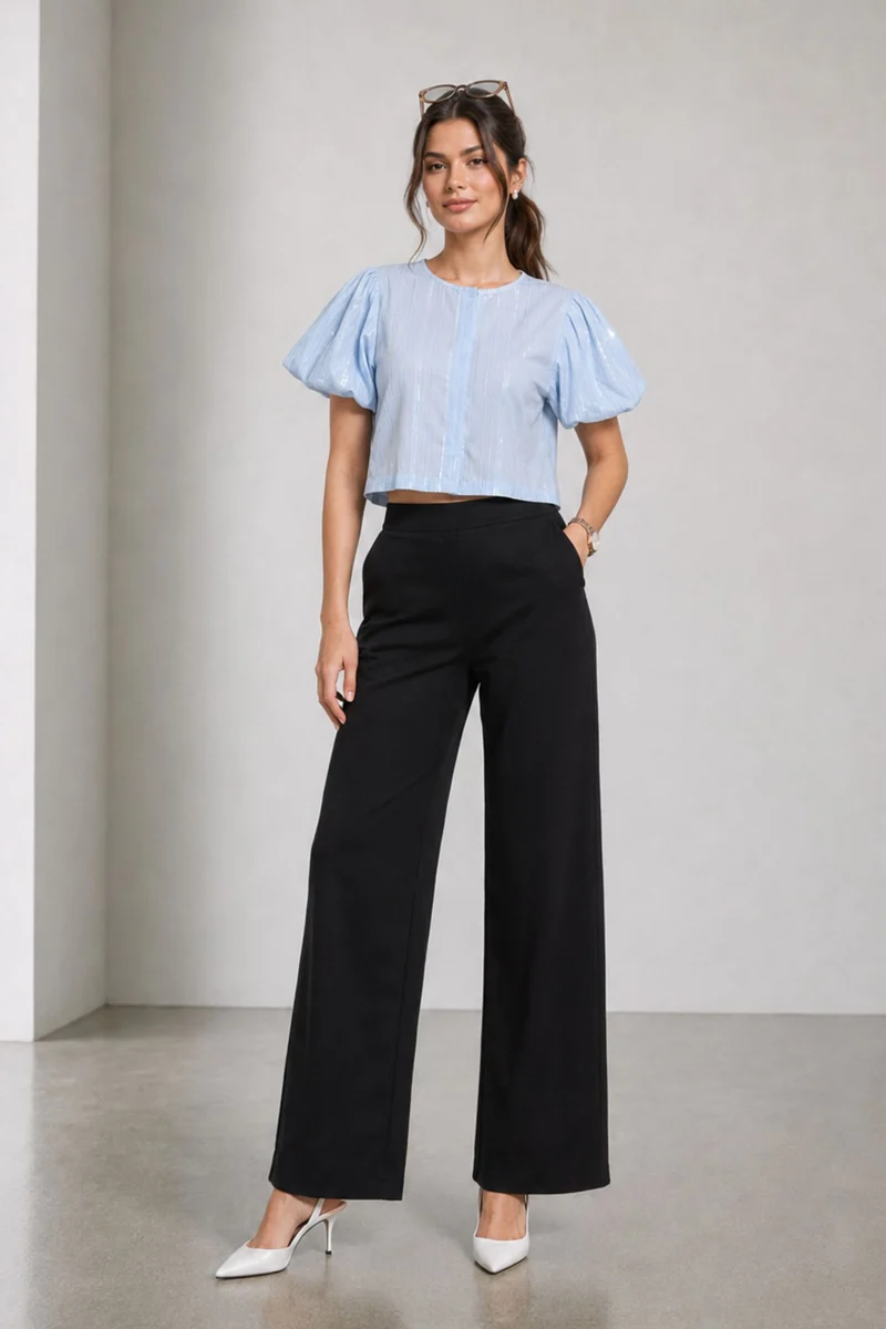 Orina|Cotton Puff Sleeve Cropped Shirt