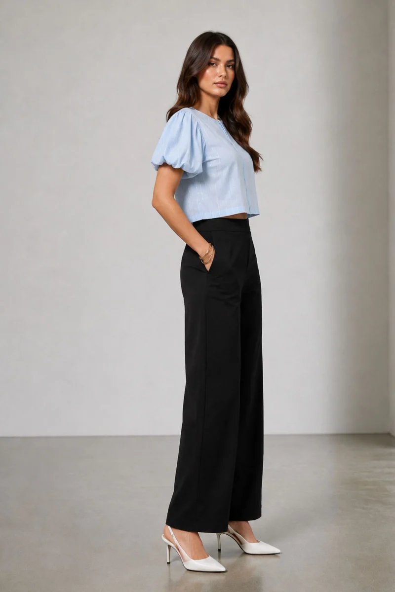 Orina|Cotton Puff Sleeve Cropped Shirt