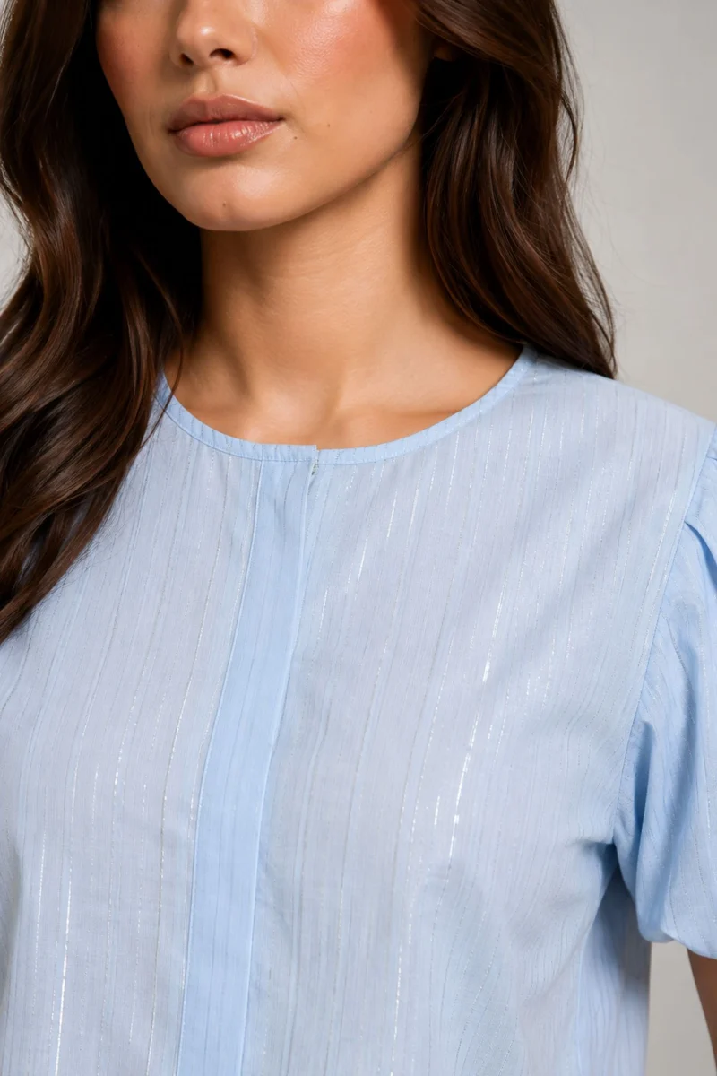 Orina|Cotton Puff Sleeve Cropped Shirt