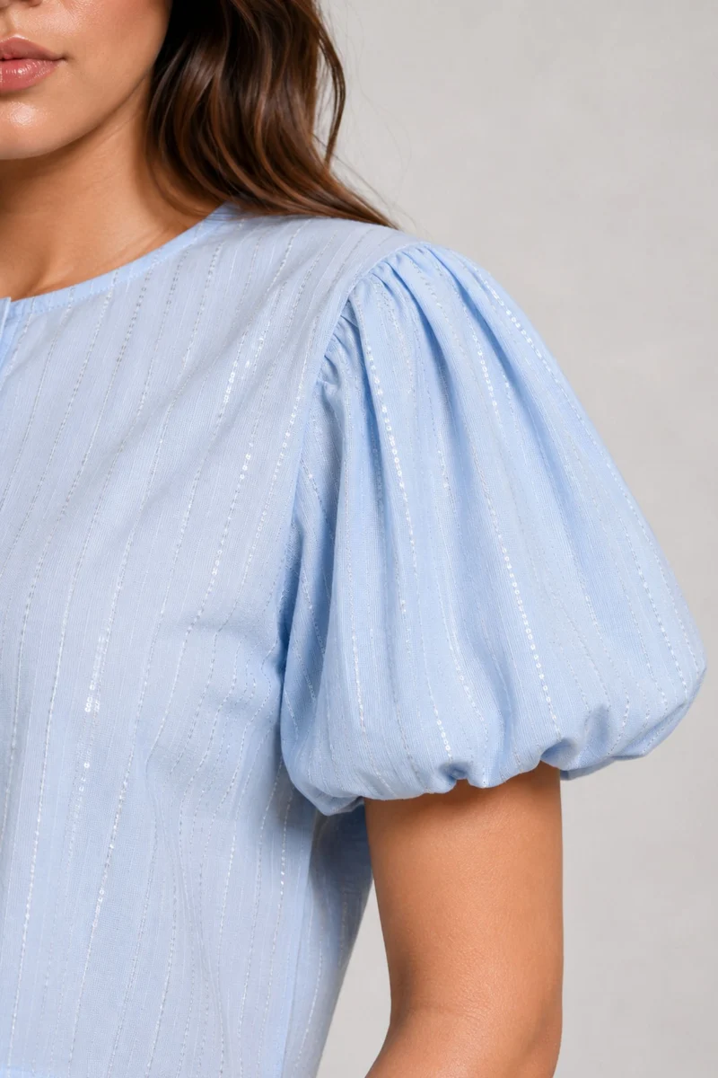 Orina|Cotton Puff Sleeve Cropped Shirt
