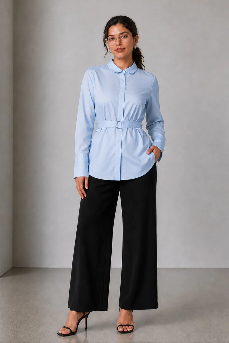 Belin|Cotton Longline Shirt With Waist Belt