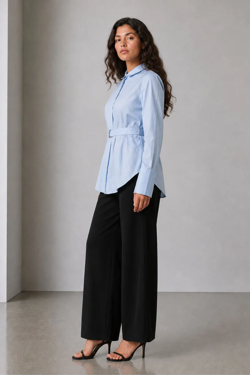 Belin|Cotton Longline Shirt With Waist Belt