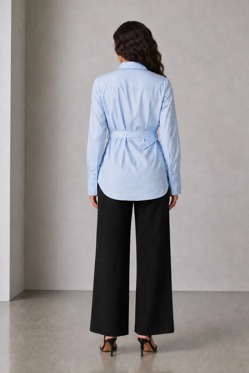 Belin|Cotton Longline Shirt With Waist Belt