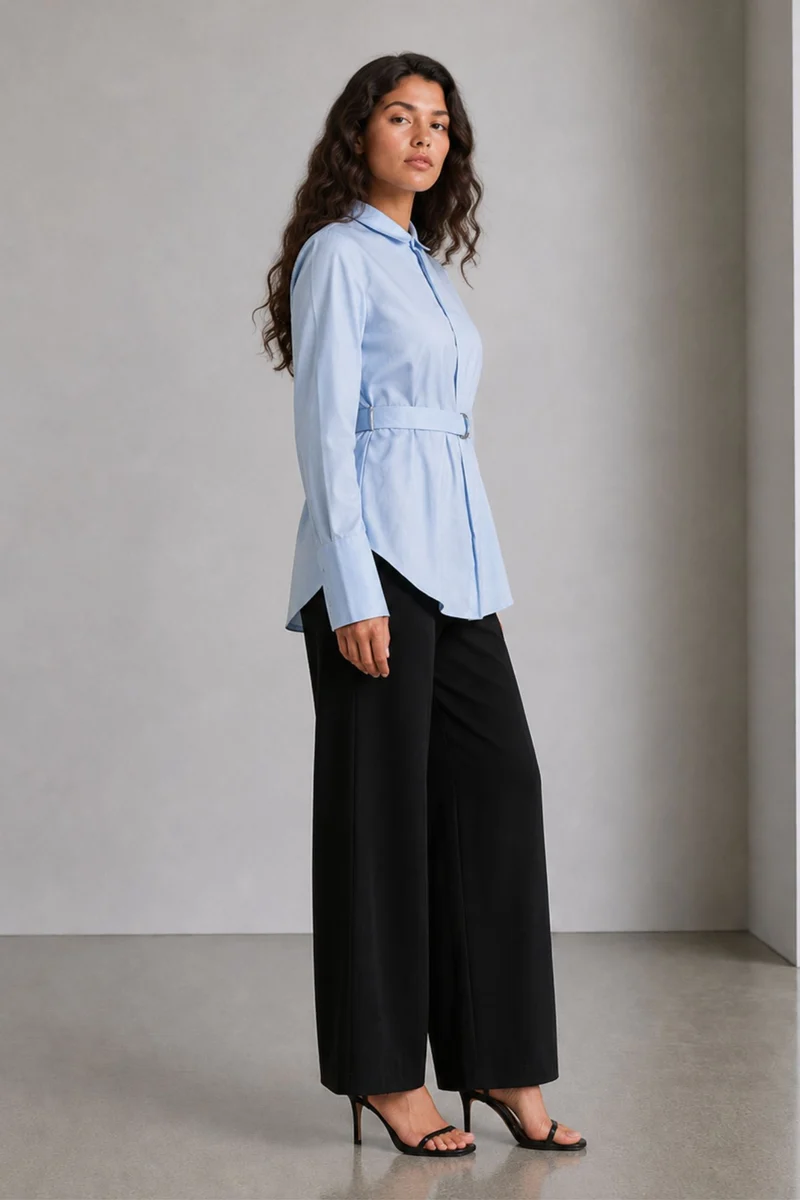 Belin|Cotton Longline Shirt With Waist Belt