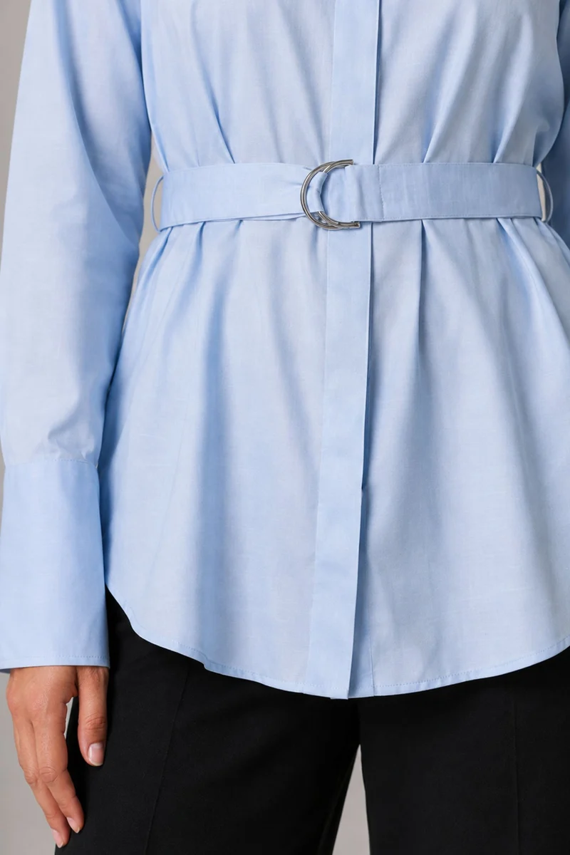 Belin|Cotton Longline Shirt With Waist Belt