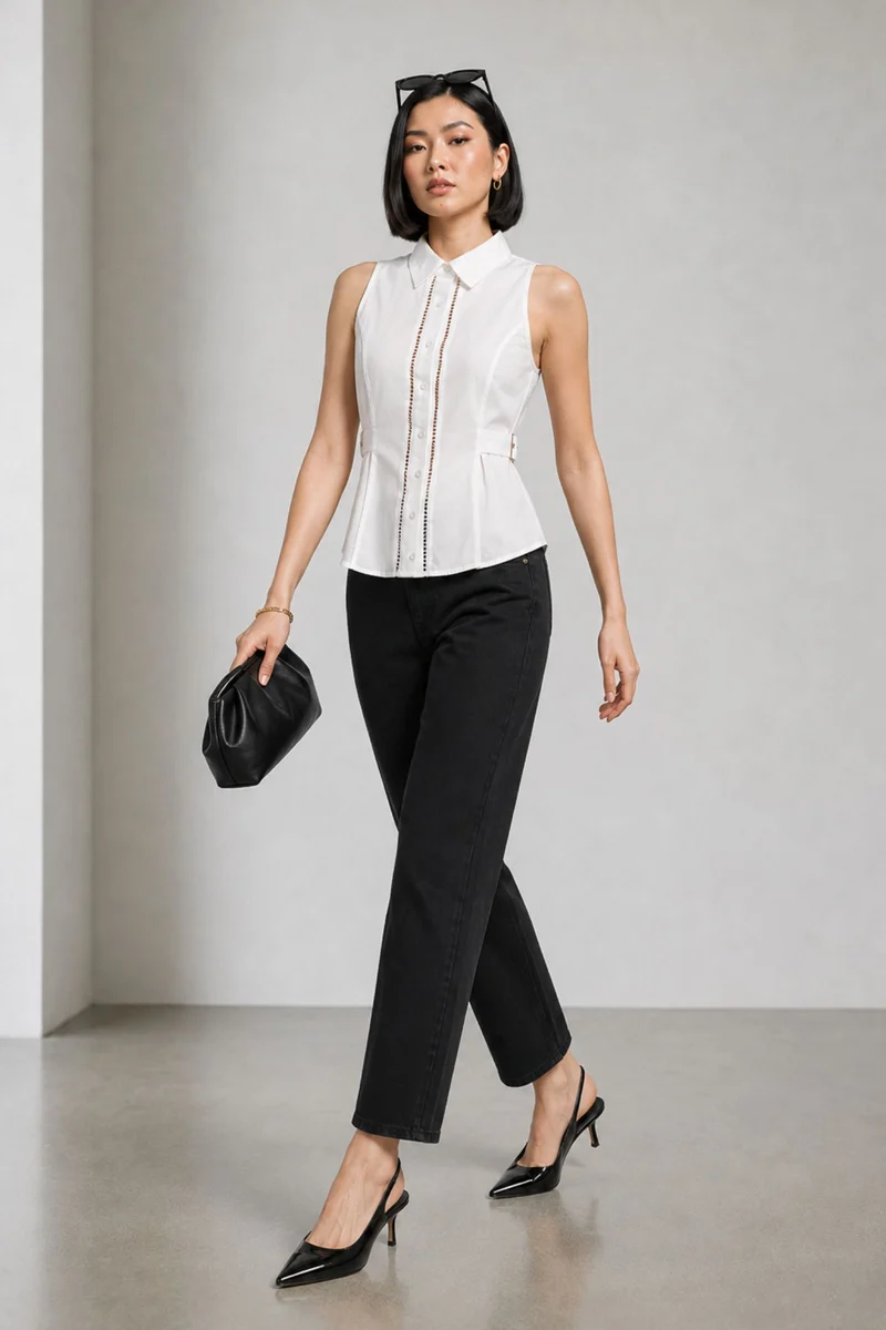 Veyn|Cotton Halter Neck Sleeveless Shirt