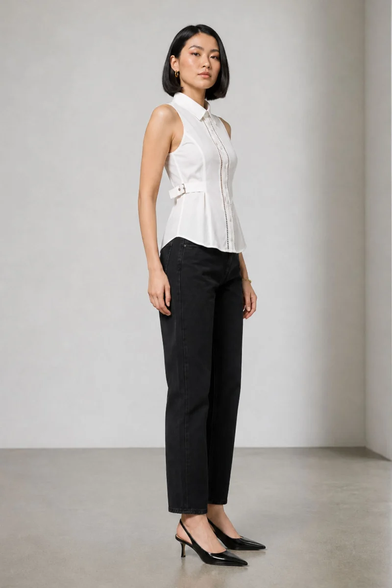 Veyn|Cotton Halter Neck Sleeveless Shirt