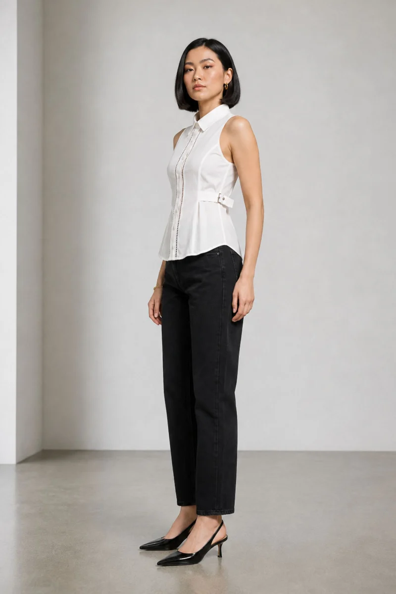 Veyn|Cotton Halter Neck Sleeveless Shirt