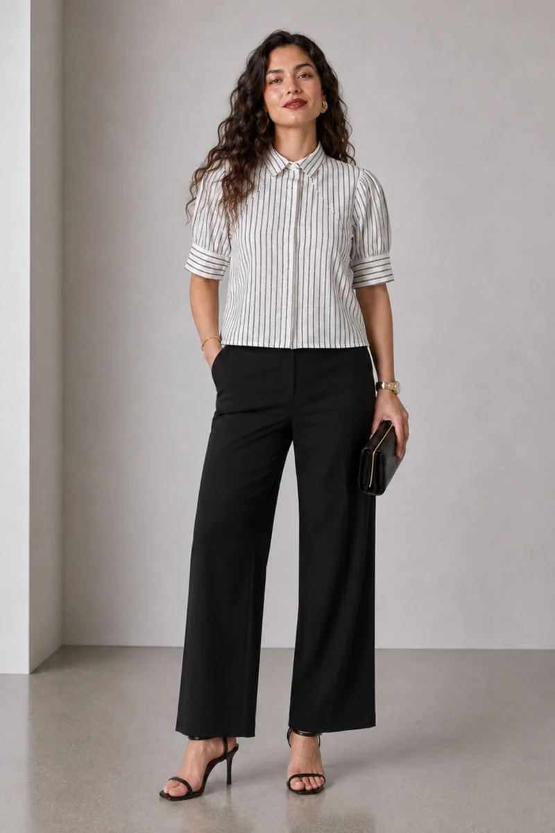 Nolina|Cotton Angled Yoke Striped Shirt