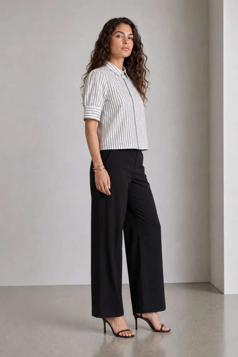 Nolina|Cotton Angled Yoke Striped Shirt
