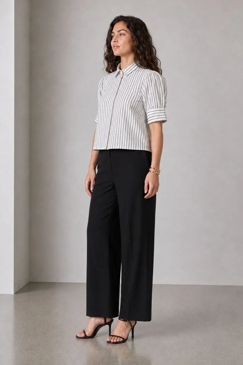 Nolina|Cotton Angled Yoke Striped Shirt