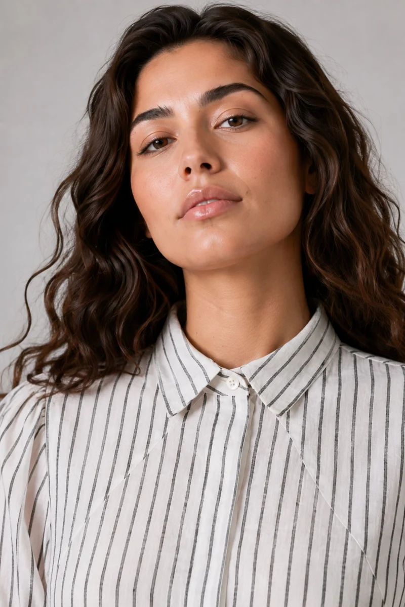 Nolina|Cotton Angled Yoke Striped Shirt