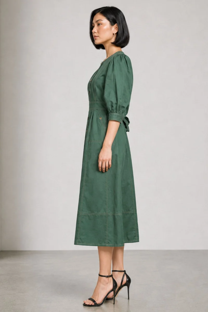 Brio|Cotton Belted Midi Shirt Dress