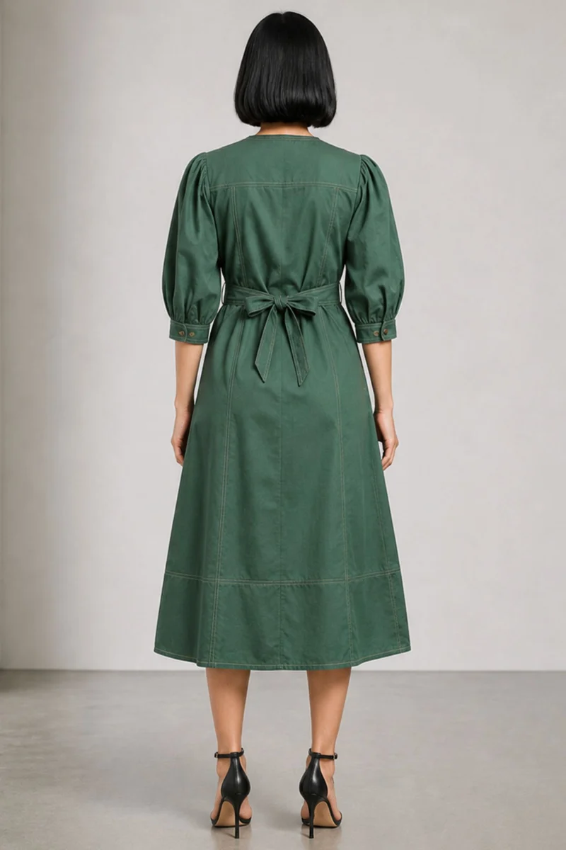 Brio|Cotton Belted Midi Shirt Dress