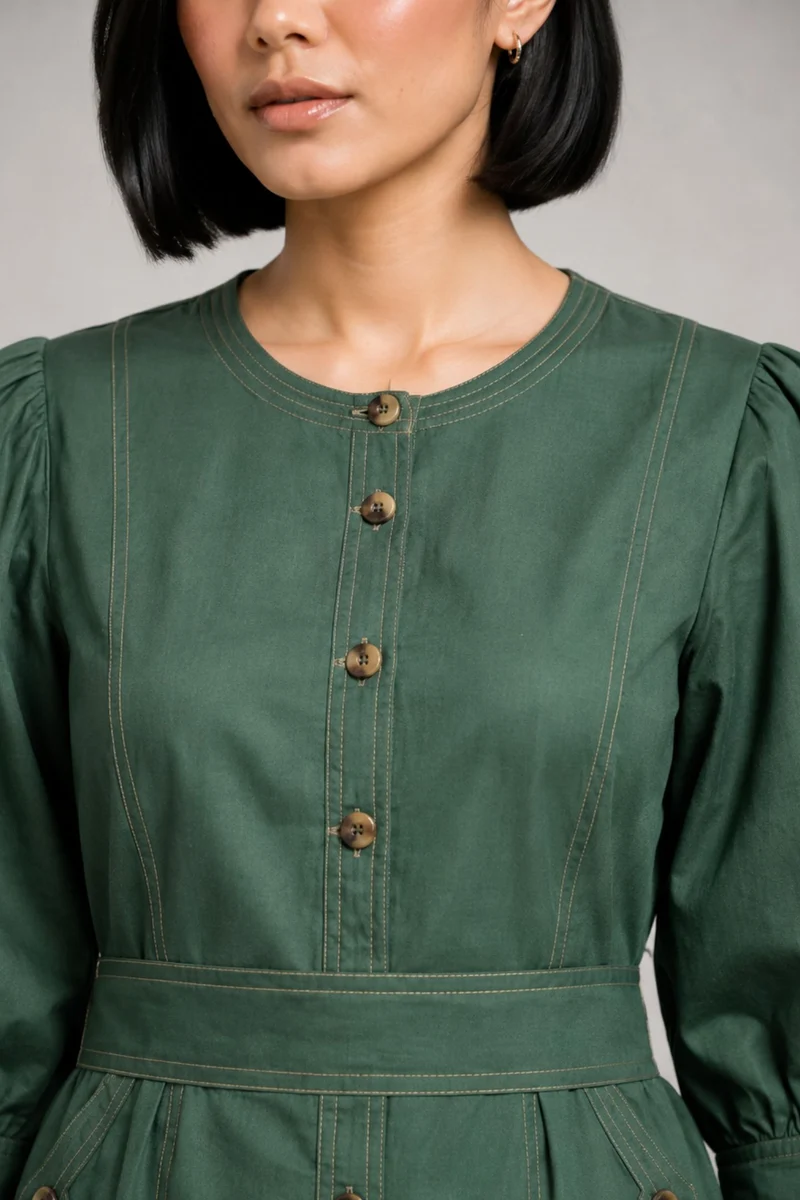 Brio|Cotton Belted Midi Shirt Dress